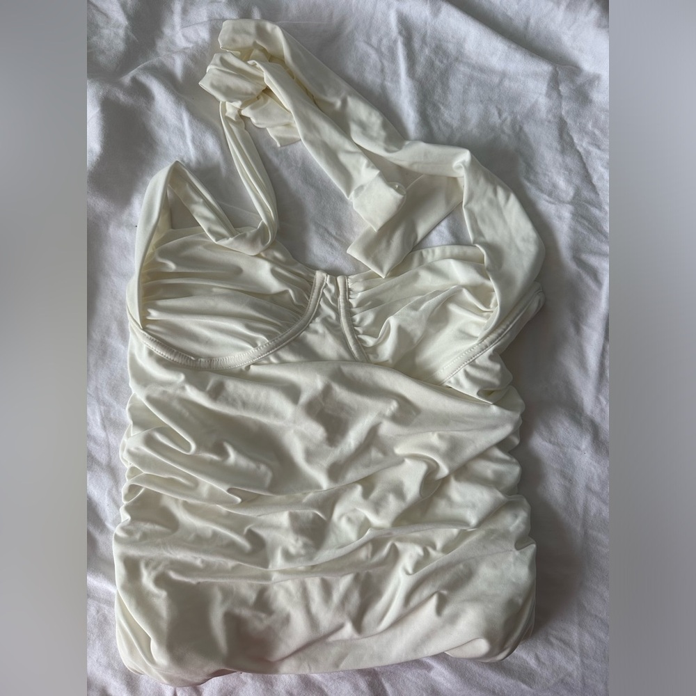 Fashion Nova Just A Feeling Ruched Halter Top - White size medium